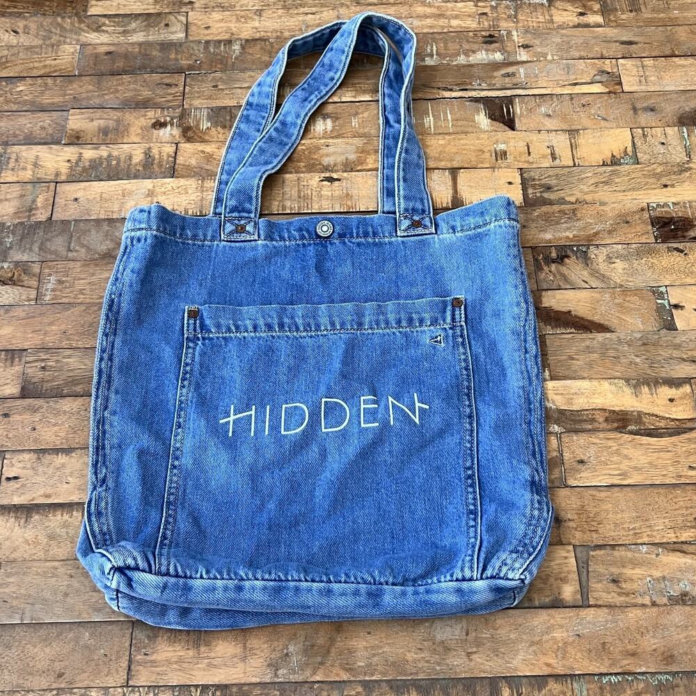 Hidden Denim Tote Bag 15" Printed on Front Pocket Blue Jean 100% Cotton